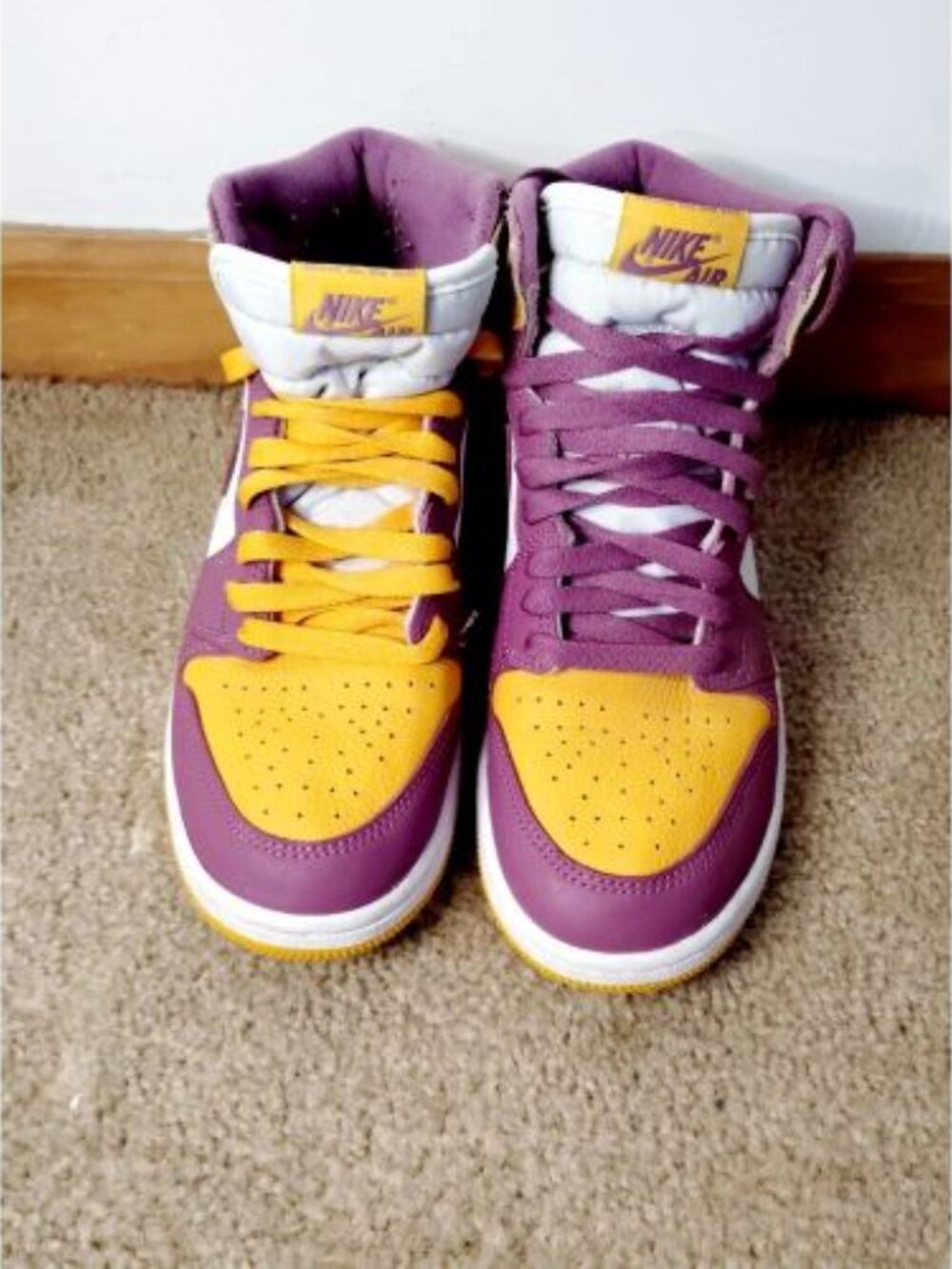 Air Jordan 1 Retro High OG Brotherhood GS 6Y Gold Purple 2022 Youth Shoes EUC